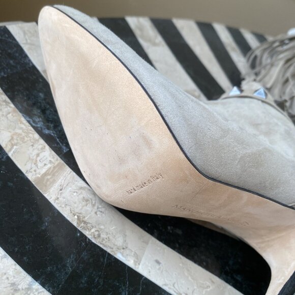 MANOLO BLAHNIK Suede Fringe Western Boots Heels - Picture 13 of 16